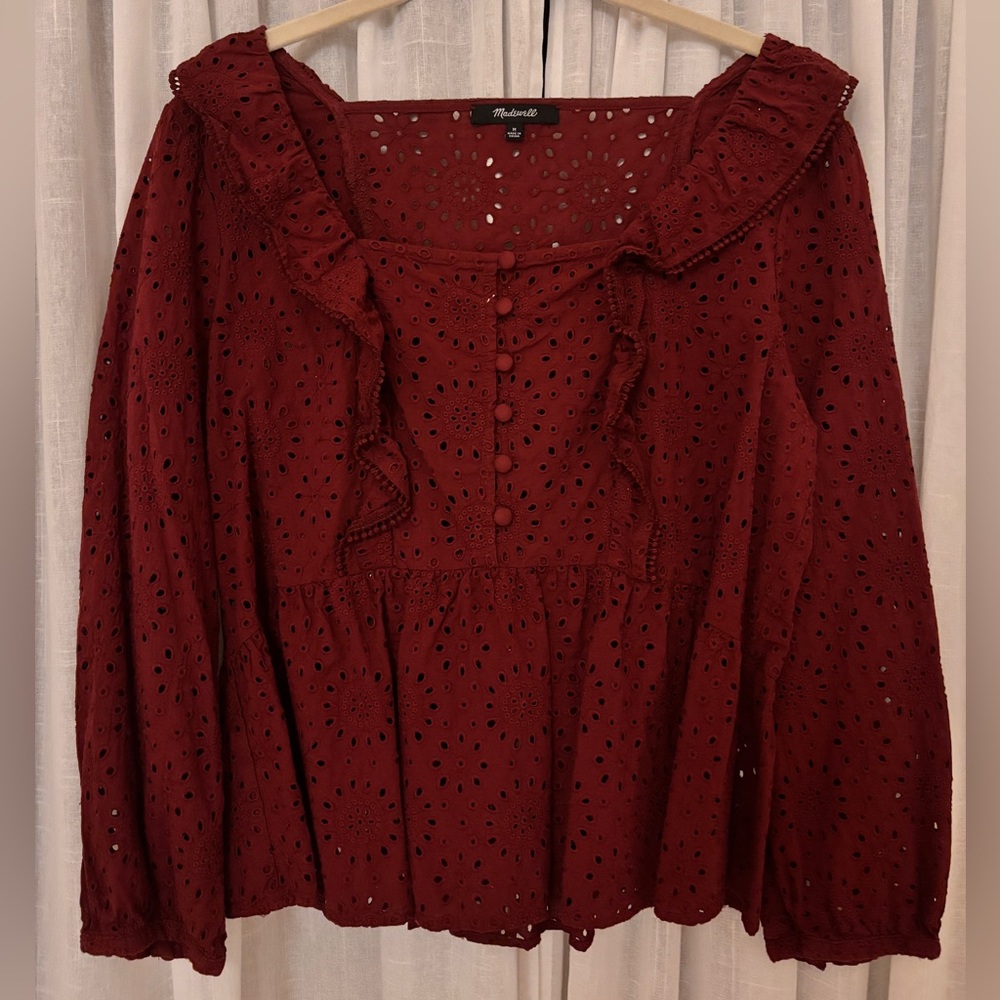 Madewell Burgundy Eyelet Top